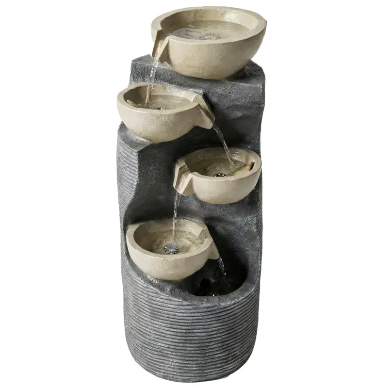 Outsunny Fântână în 5 trepte, fântână de grădină cu LED, pompă, aspect piatră, reglabilă 33 x 31 x 80 cm Preț redus