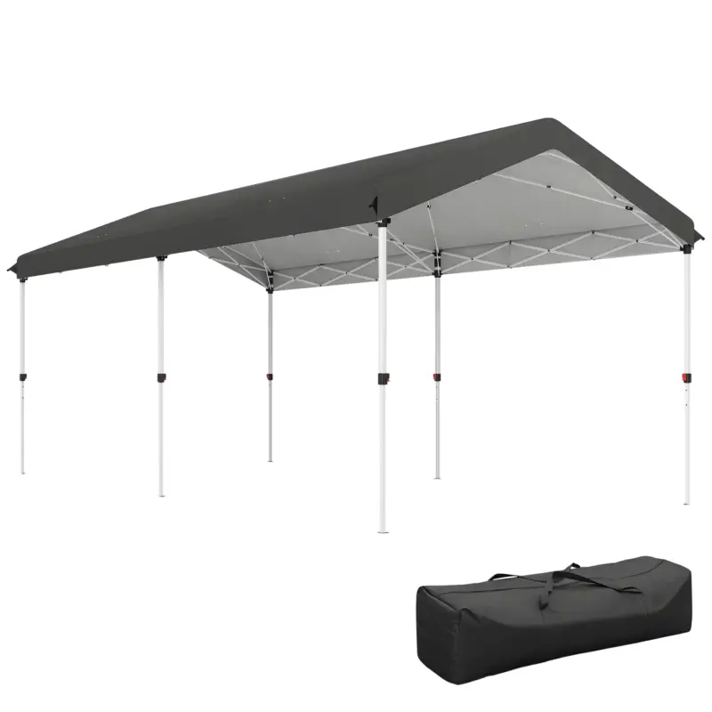 Disponibil imediat Outsunny Pavilion Pliabil Pop Up cu Înălțime Reglabilă în 3 Trepte și Geantă de Transport, 584x297.5x272 cm, Gri Închis