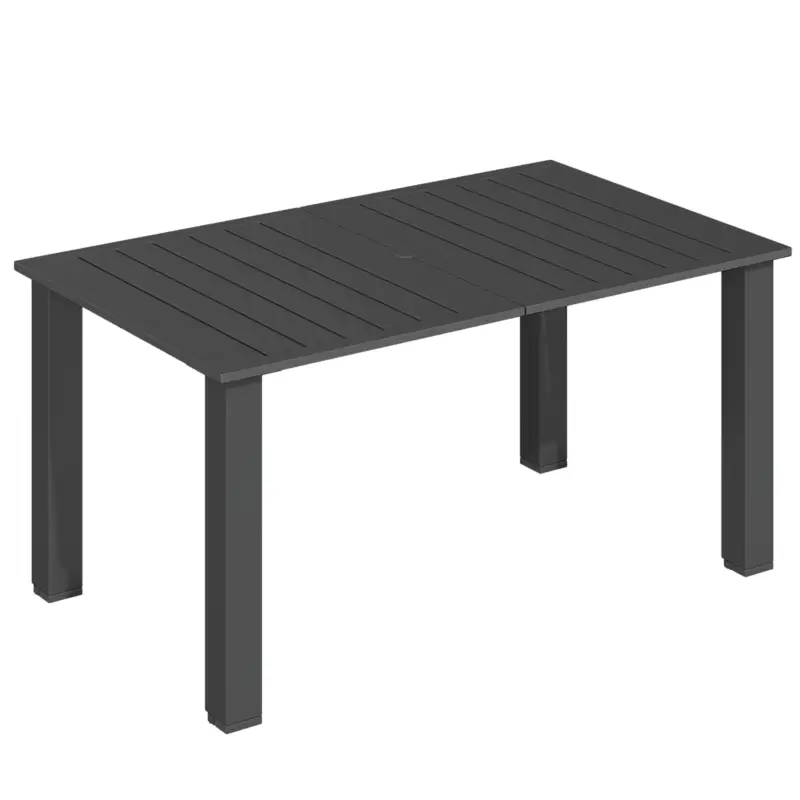 Outsunny Masă de grădină pentru 4-6 persoane, masă de dining pentru exterior cu orificiu pentru umbrelă, blat cu lamele 150 x 90 x 73 cm, negru Retur gratuit