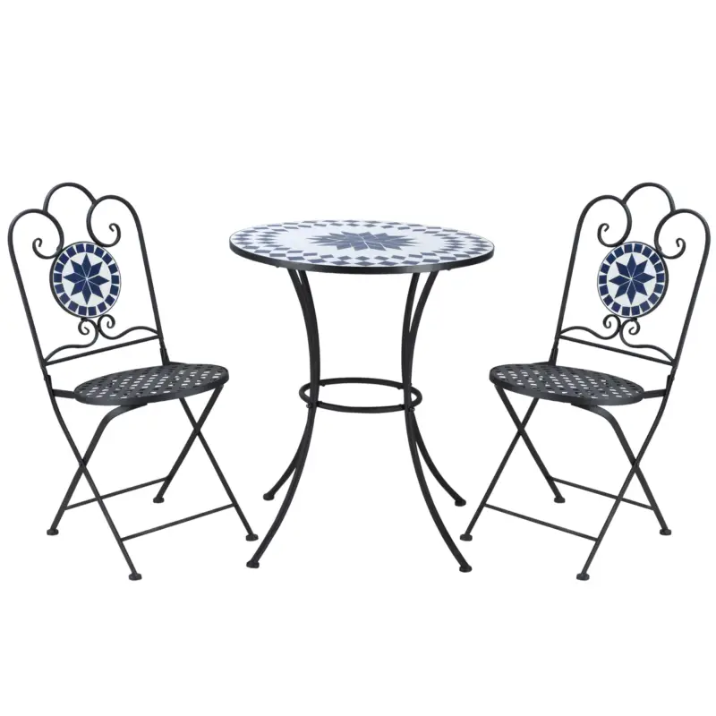 Livrare expres Outsunny Set de Gradina 3 Piese cu 2 Scaune Pliante si 1 Masuta de Gradina, din Metal si Piatra