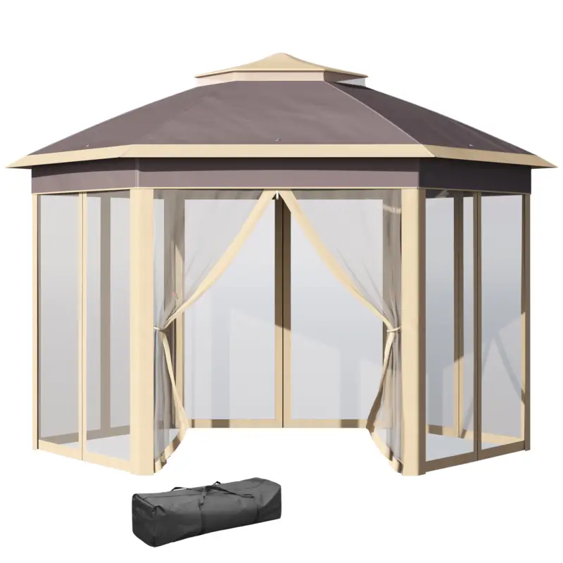 Disponibil imediat Outsunny Gazebo Pieghevole 405x340x285 cm con Zanzariera Doppio Tetto beige