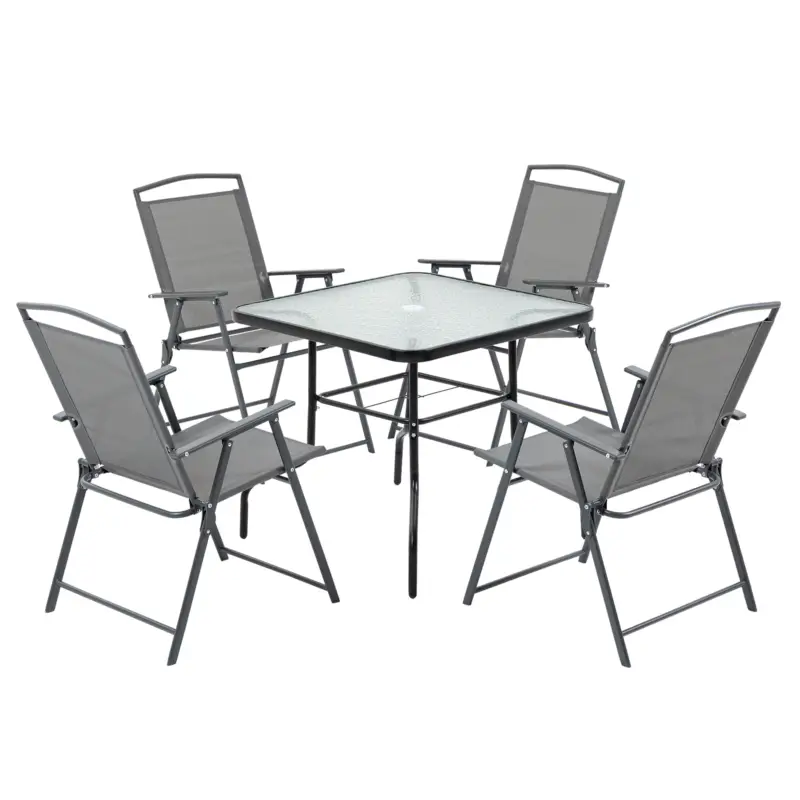 Outsunny Set Masa cu 4 Scaune de Gradina Pliabile si cu Orificiu pentru Umbrela, Negru Reducere extra