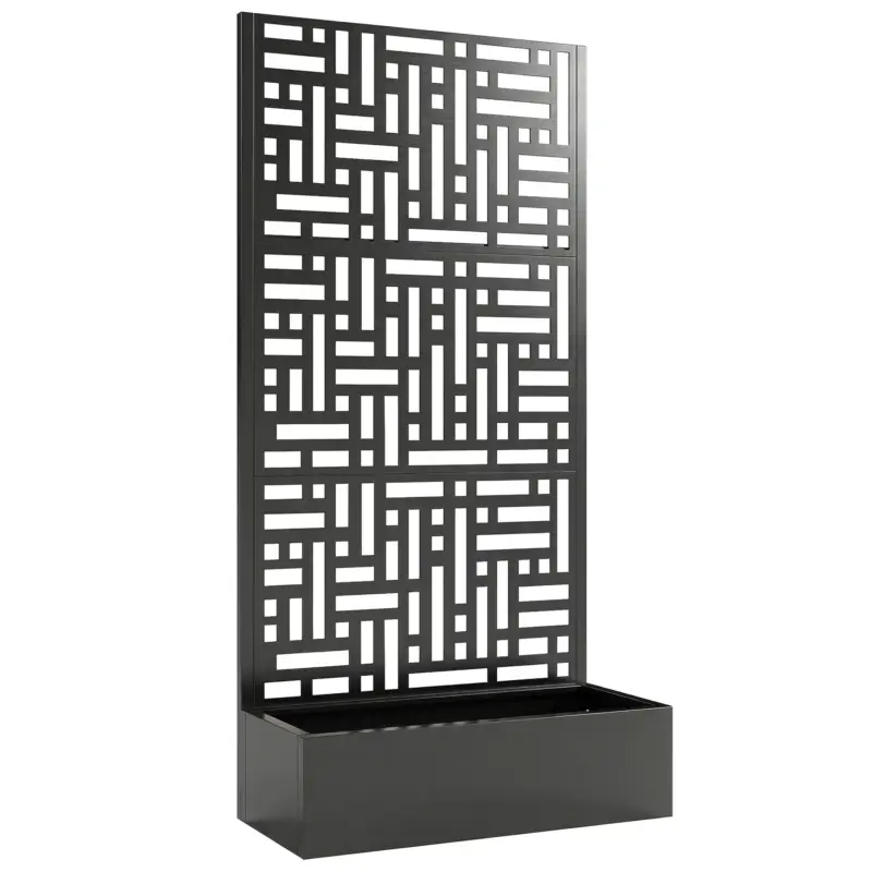 Ofertă limitată Outsunny Jardinieră cu spalier, ghiveci din oțel galvanizat cu ecran de intimitate, orificii de drenaj, 90x40x180cm, negru