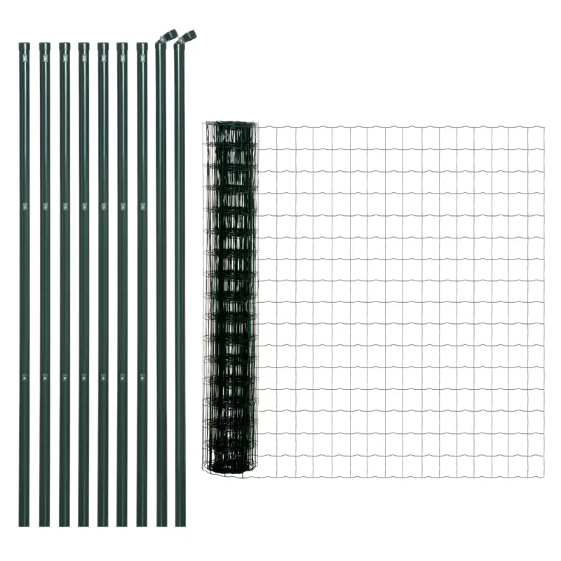 Ieftin Outsunny Sârmă sudată pentru gard, plasă 7,3L x 6,3l cm, înălțime 2 m, lungime 10 m, stâlpi și picioare de forță, verde