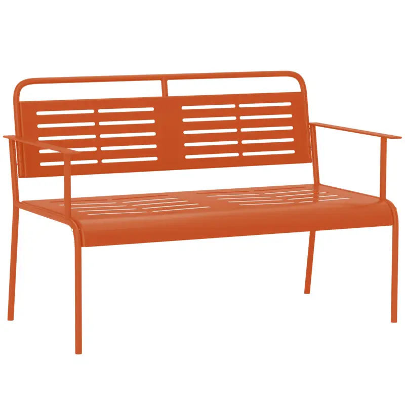 Outsunny Bancă de grădină pentru 2 persoane, bancă exterioară din oțel cu brate și spătar, pentru balcon, 121 x 64 x 84 cm, roșu Ofertă specială