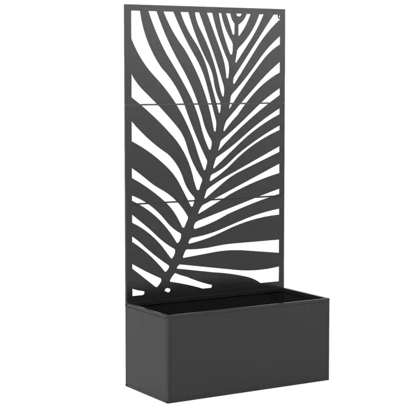 Promoție Outsunny Jardinieră cu spalier, ladă de flori, cu paravan, pentru plante cățărătoare, metal, 90 x 40 x 180 cm, negru