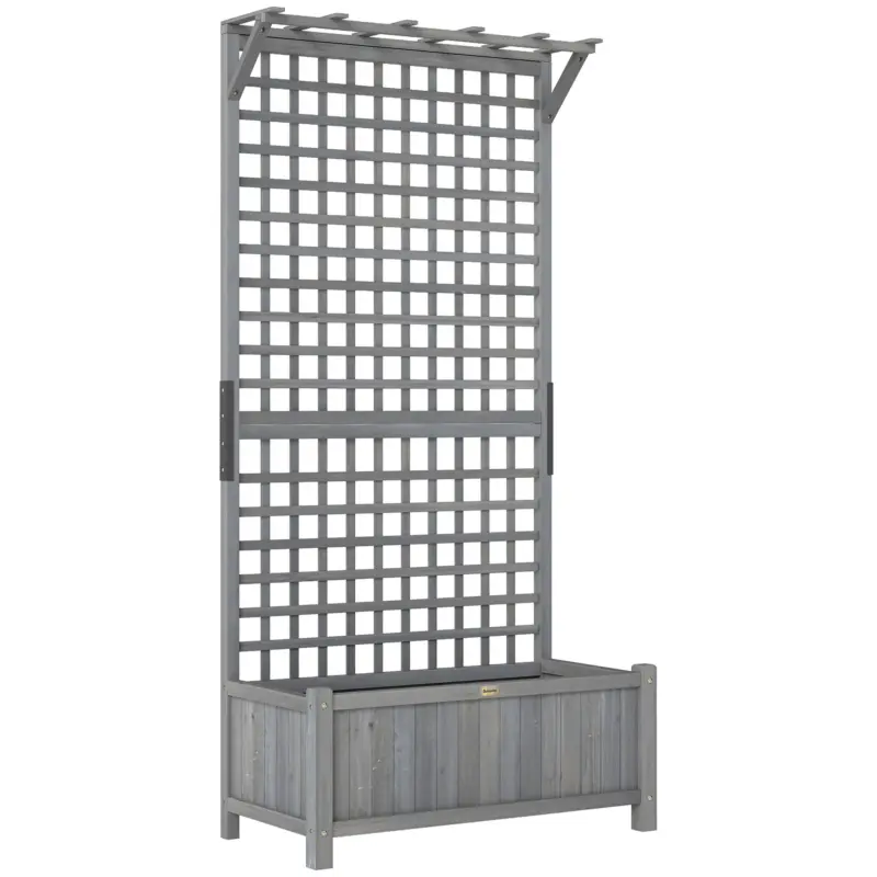 Ultima șansă Outsunny Jardinieră înălțată cu spalier și acoperiș, cutie de plantare, pat de flori, rezistent la intemperii, lemn, 90 x 45 x 183 cm, gri închis