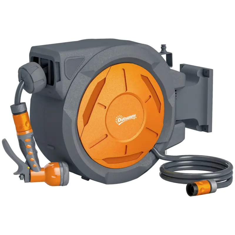 Outsunny Derulator furtun udare derulator țevi de apă 30+2 m suport perete + mâner pivotant la 180° 59 x 23 x 42 cm gri Doar azi