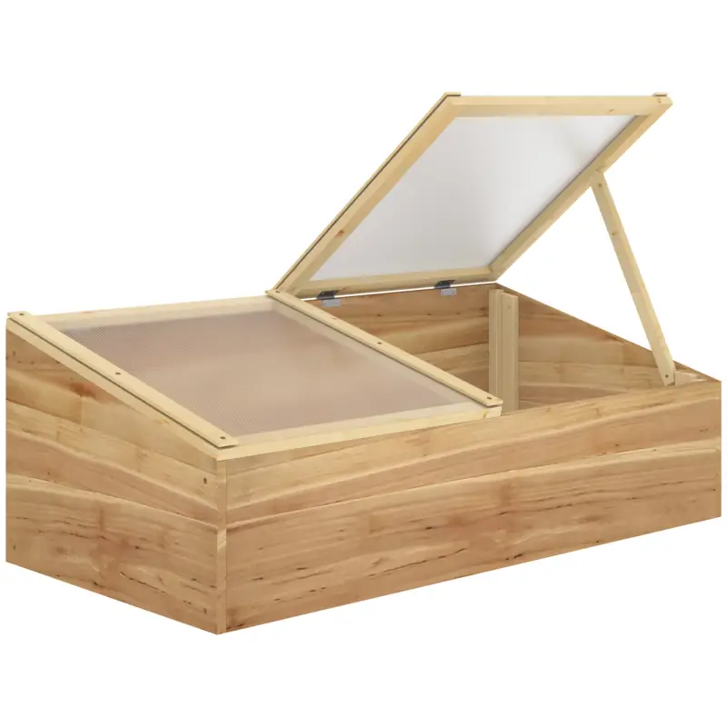 Outsunny Mini seră de grădină Seră pentru răsaduri dim. 100L x 50l x 36H cm Acoperiş 2 pante rabatabile independent Panouri din policarbonat Lemn de brad pre-uleiat Plată sigură