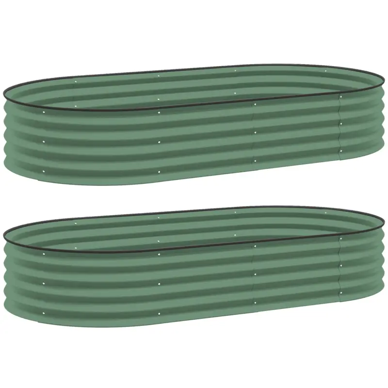 Outsunny Set de 2 paturi înălțate pentru grădină, ghivece de exterior cu fund deschis, margine din cauciuc, metal, 181 x 93 x 30 cm, Verde Reducere specială