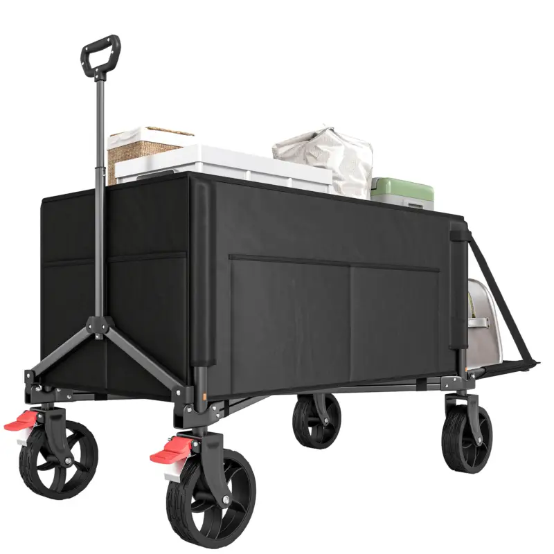 Outsunny Cărucior de grădină pliabil 150 L, cărucior de transport mâner reglabil buzunare laterale 85 x 50 x 90 cm negru Reducere de preț