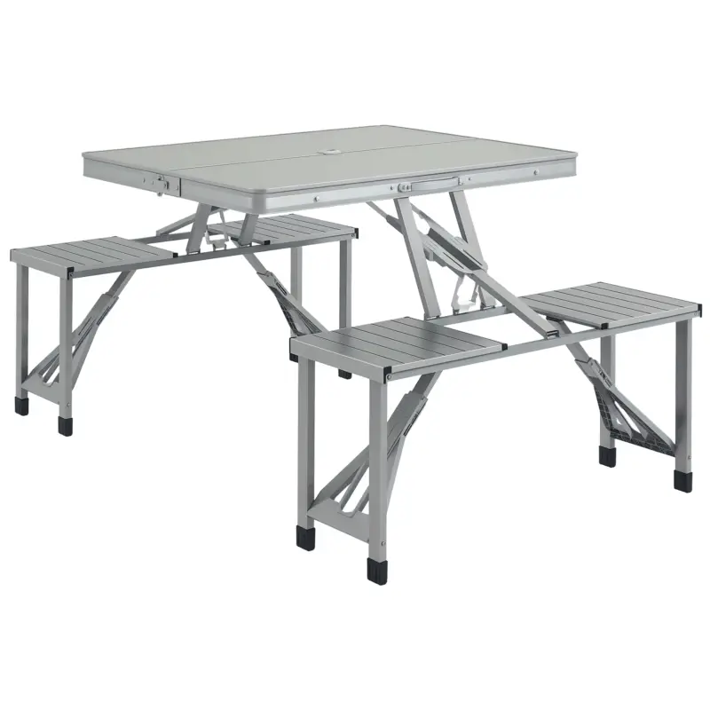 Calitate înaltă Outsunny Set masă și scaun de camping pliabil formă valiză picnic, aluminiu, dim. 85,5L x 67,5l x 67H cm