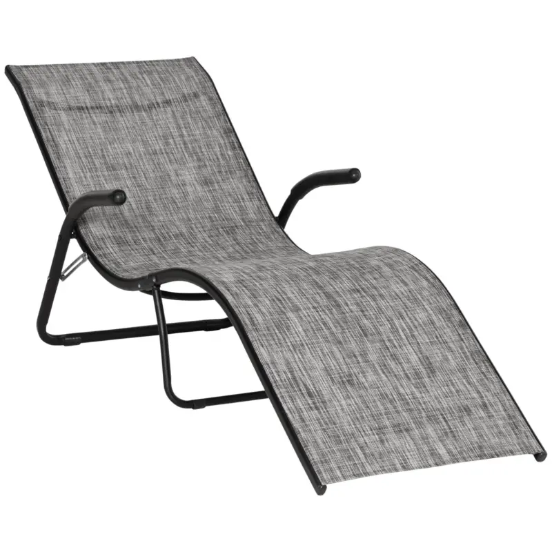 Reducere Outsunny Sezlong pentru Plaja Pliabil Ergonomic cu Unghi Fix de Exterior din Metal si Tesatura Plasa, 170x62x68cm, Gri