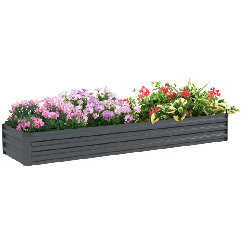 Outsunny Pat de flori rectangular, pat de grădină înălțat din oțel galvanizat, fund deschis, 240 x 60 x 30 cm, gri închis Chilipir