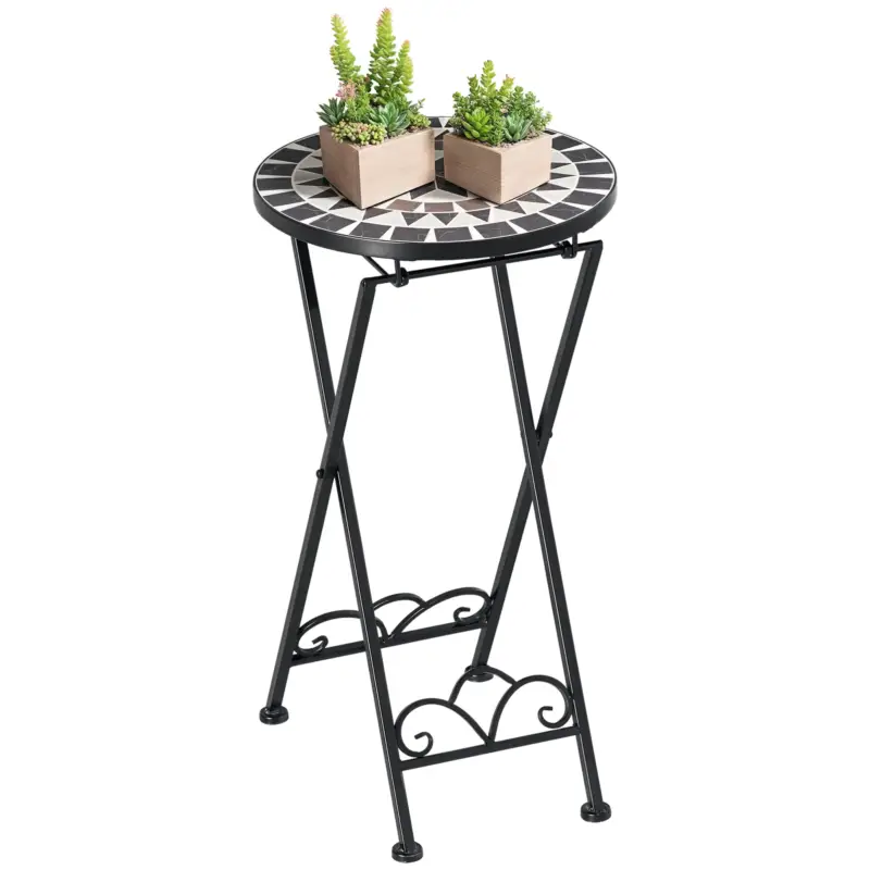 Outsunny Suport pliabil rotund pentru plante Ø36 x 67 cm, decor mozaic din piatră, multicolor Preț redus