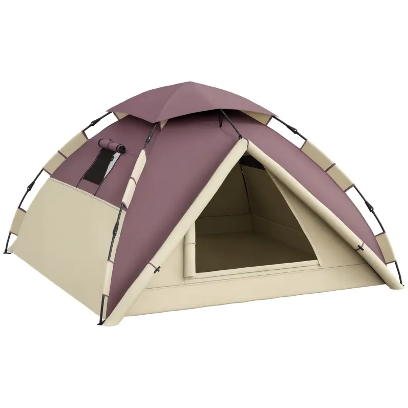 Premium Outsunny Cort Camping 2 Locuri cu 2 Ferestre și Cârlig Interior, Cort Camping din Poliester și Fibră de Sticlă, 225x190x130 cm, Kaki