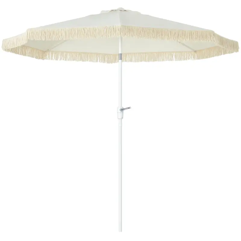 Plată sigură Outsunny Umbrelă de Grădină cu Manivelă, Înclinabilă și Stâlp din 2 Secțiuni, Poliester și Metal, 2.6x2.4 m, Albă