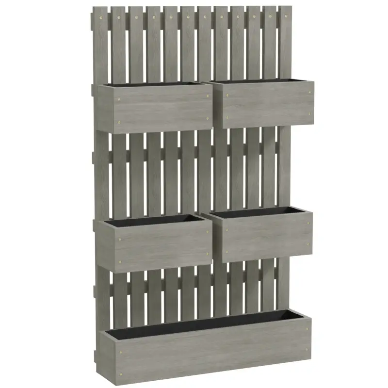 Outsunny Strat înălțat din lemn, reglabil, jardiniere cu spalier, strat de grădină 60x16x100cm Gri Cel mai vândut