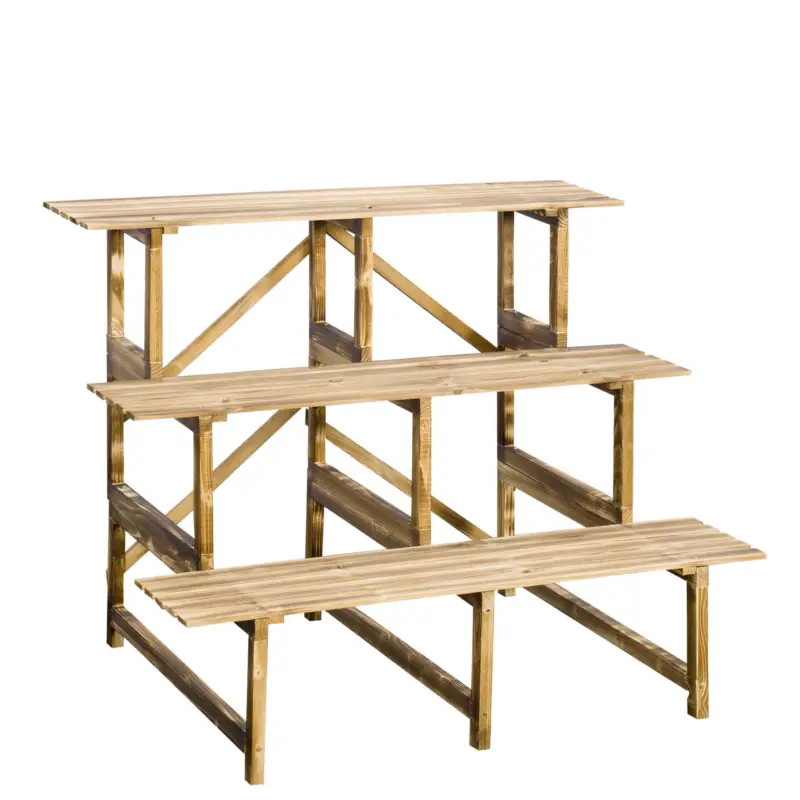 Ofertă Outsunny suport de flori pliabil cu 3 etaje, din lemn natural, 78 cm, pentru interior și exterior