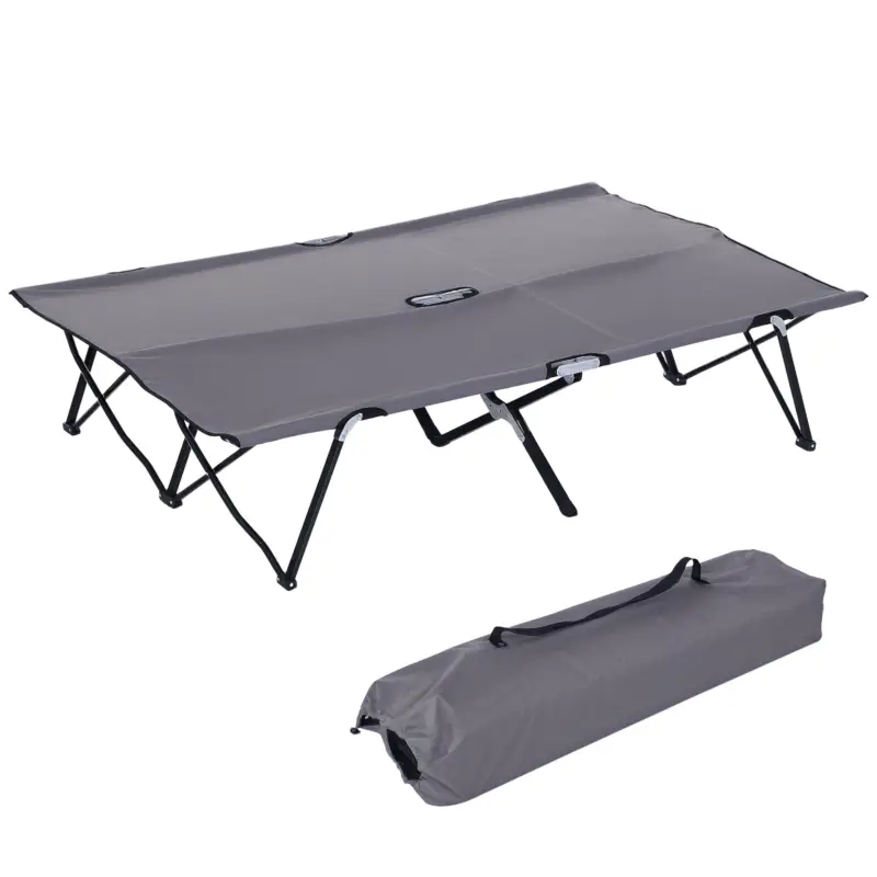 Noutate Outsunny Pat de camp pliabil dublu 2 persoane 193 x 125 x 40 cm poliester Oxford metal gri