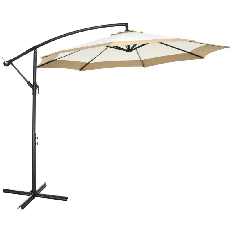 Retur ușor Outsunny Umbrela de gradina cu brat, din otel si poliester, cu baza in cruce si orificiu ventilare, Ø295x194 cm, maro si crem