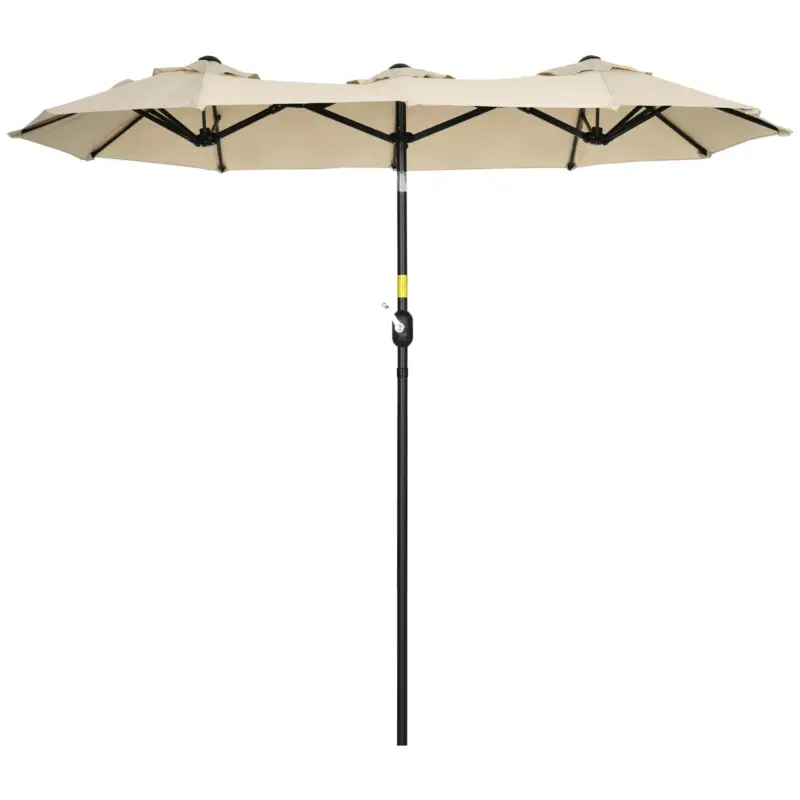 Reducere Outsunny Umbrelă de Grădină Dublă, Înclinabilă, cu Deschidere cu Manivelă, 295x152x222 cm, Kaki