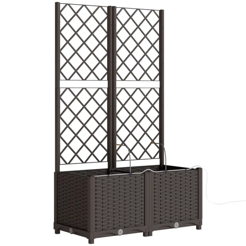 Chilipir Outsunny Set de 2 spalier cu ghiveci, ghiveci cu orificiu de drenaj, sistem de udare cu timer, 80 x 40 x 136 cm, maro