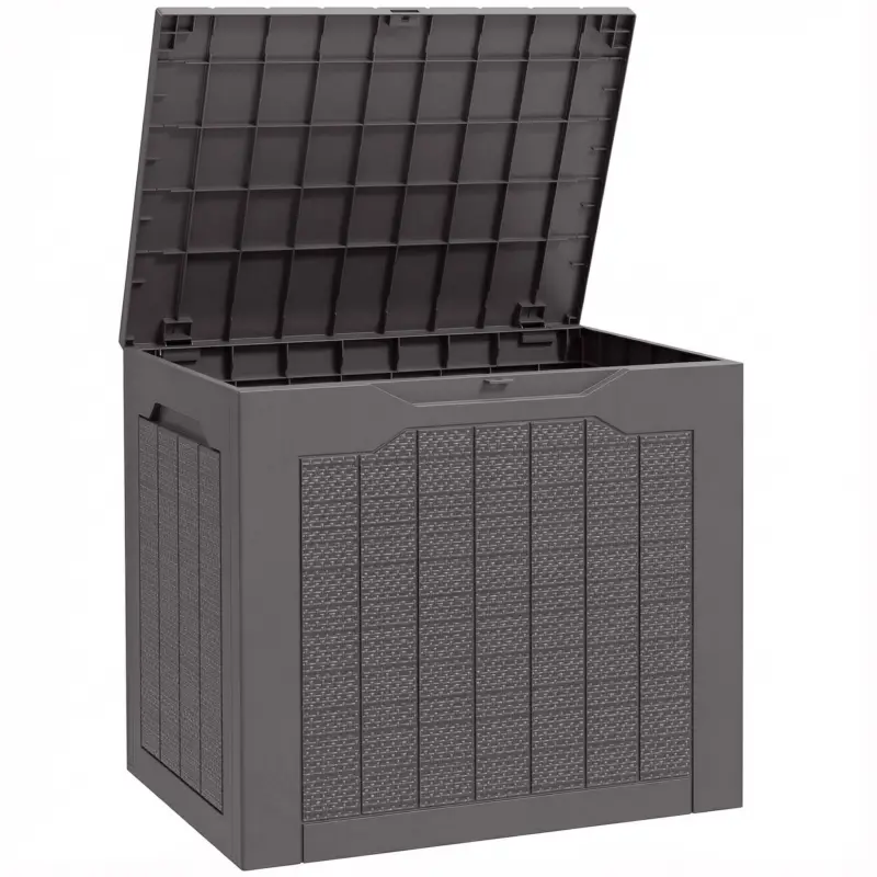 Premium Outsunny Cufăr de depozitare exterior 93L cu mânere încastrate, cufăr de depozitare etanș 56 x 41 x 50 cm, maro