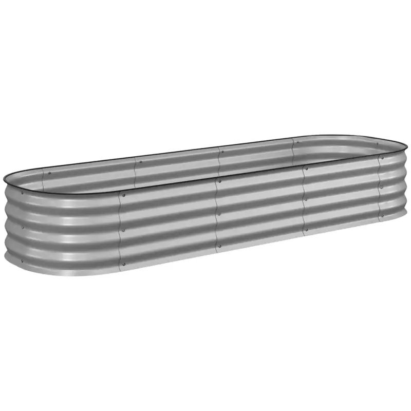 Outsunny Pat înalt pentru plante, pat modular înălțat, muchii protejate, design fără fund,195 x 62 x 30 cm, Argintiu Reducere specială