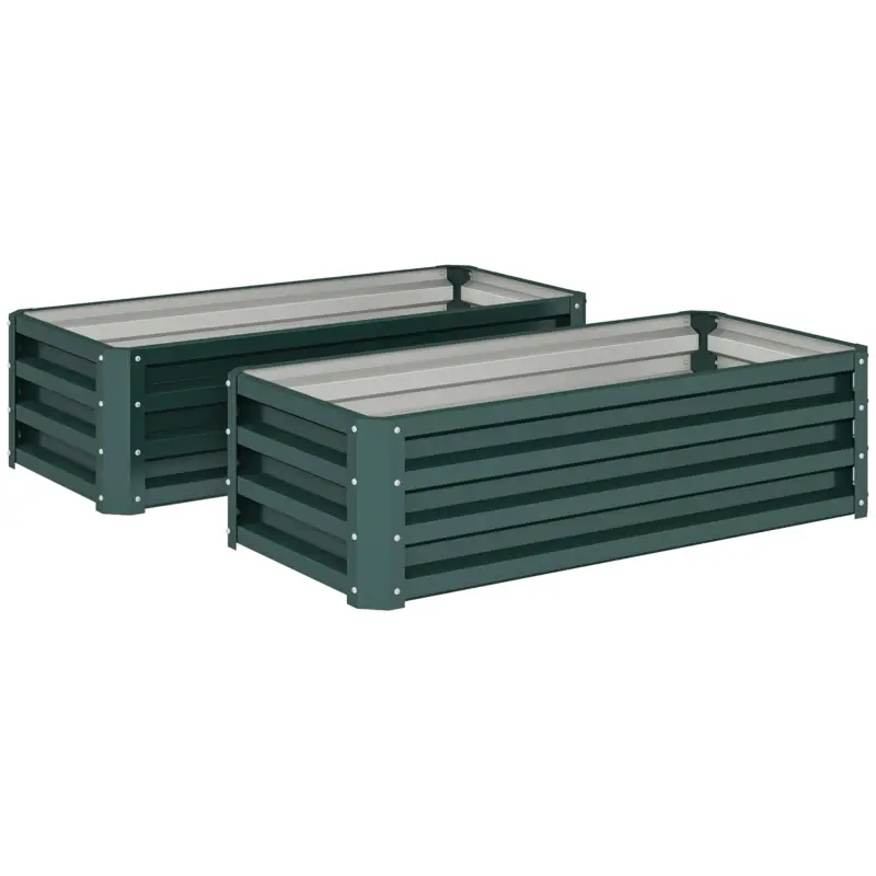 Outsunny Set 2 paturi ridicate metalice, fund deschis, pentru grădină și balcon, 110x50x30cm, Verde Livrare rapidă
