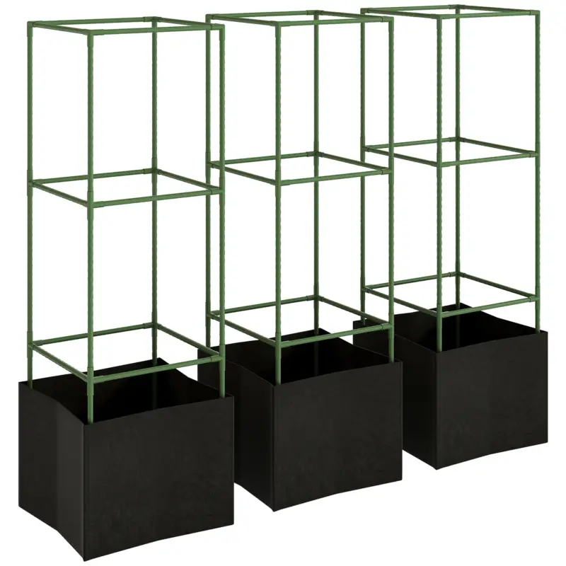Popular Outsunny Set de 3 colivii pătrate pentru roșii cu saci de cultivare de 51,2 L, spalier pentru flori, legume, plante cățărătoare, verde