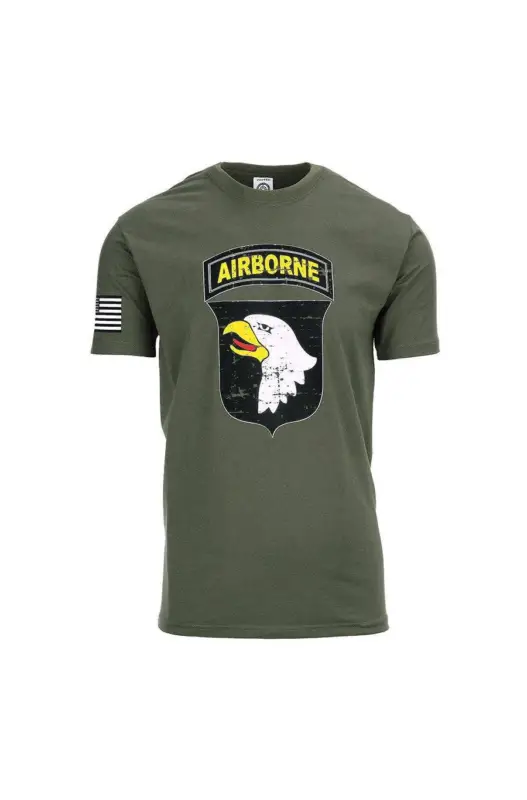 Ofertă de sezon Tricou Militar 101st Airborne USA Fostex WWII Series – Bumbac 100%, Screaming Eagles, Verde Oliv